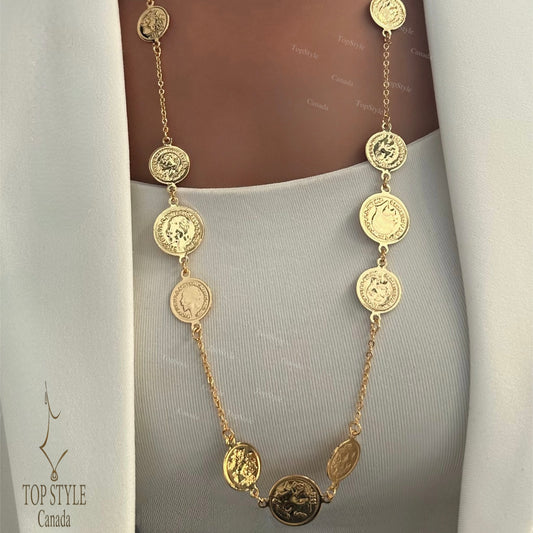 21K Gold Plated Coin Long Necklace