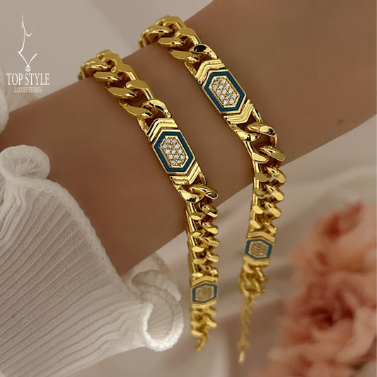 Elegant 21K Gold-Plated Chain Bracelet with Turquoise Detail