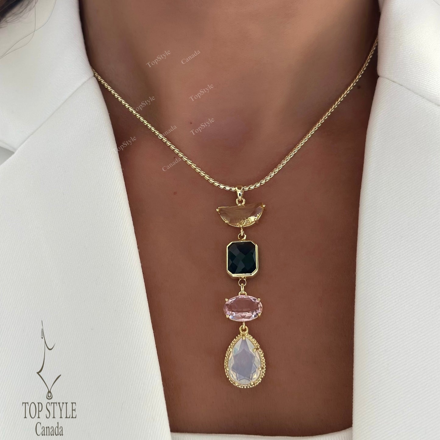 Aurora Multicolor Gemstone Drop Necklace | 18K Gold Plated
