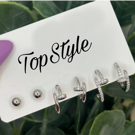 Gold-Plated Stud Earrings Set For Multiple Piercing
