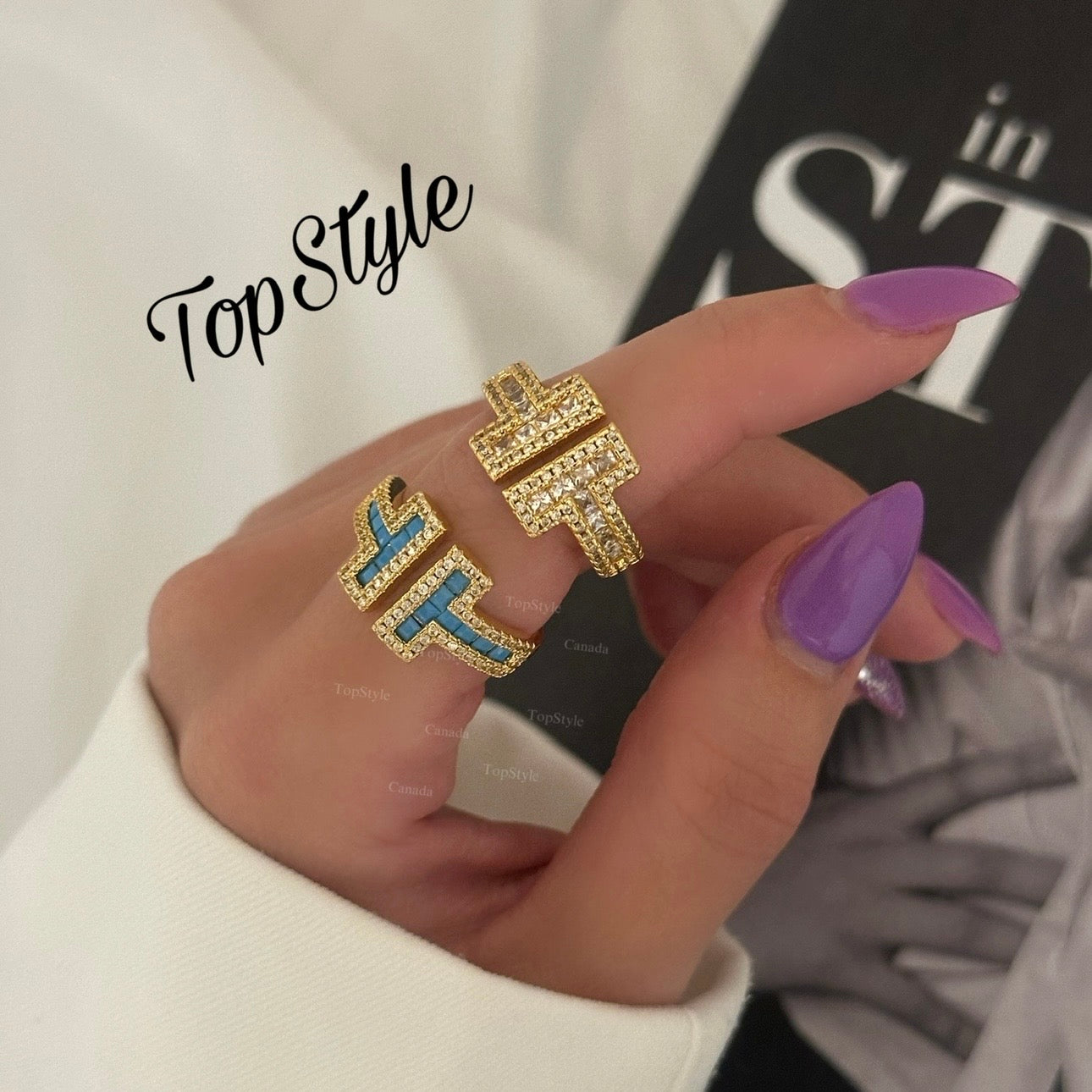 Gold Plated T-Shape Stone Half Set ( Bangle + Ring )