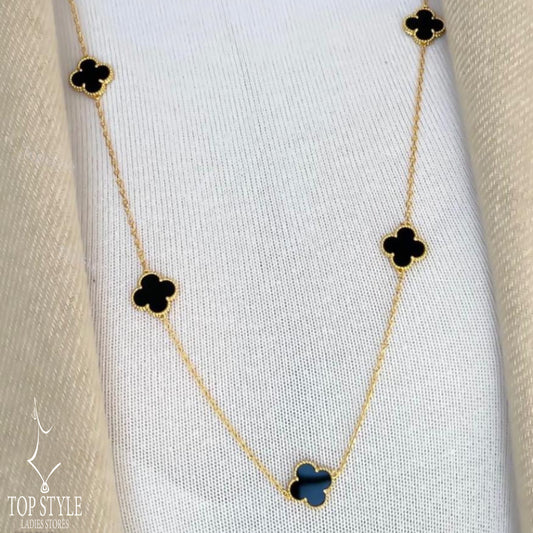 Gold-Plated Black Clover Long Necklace