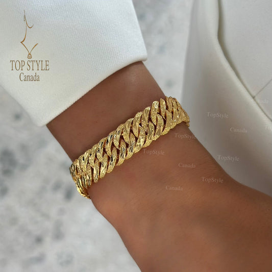 21K Gold Plated Textured Curb Link Bracelet