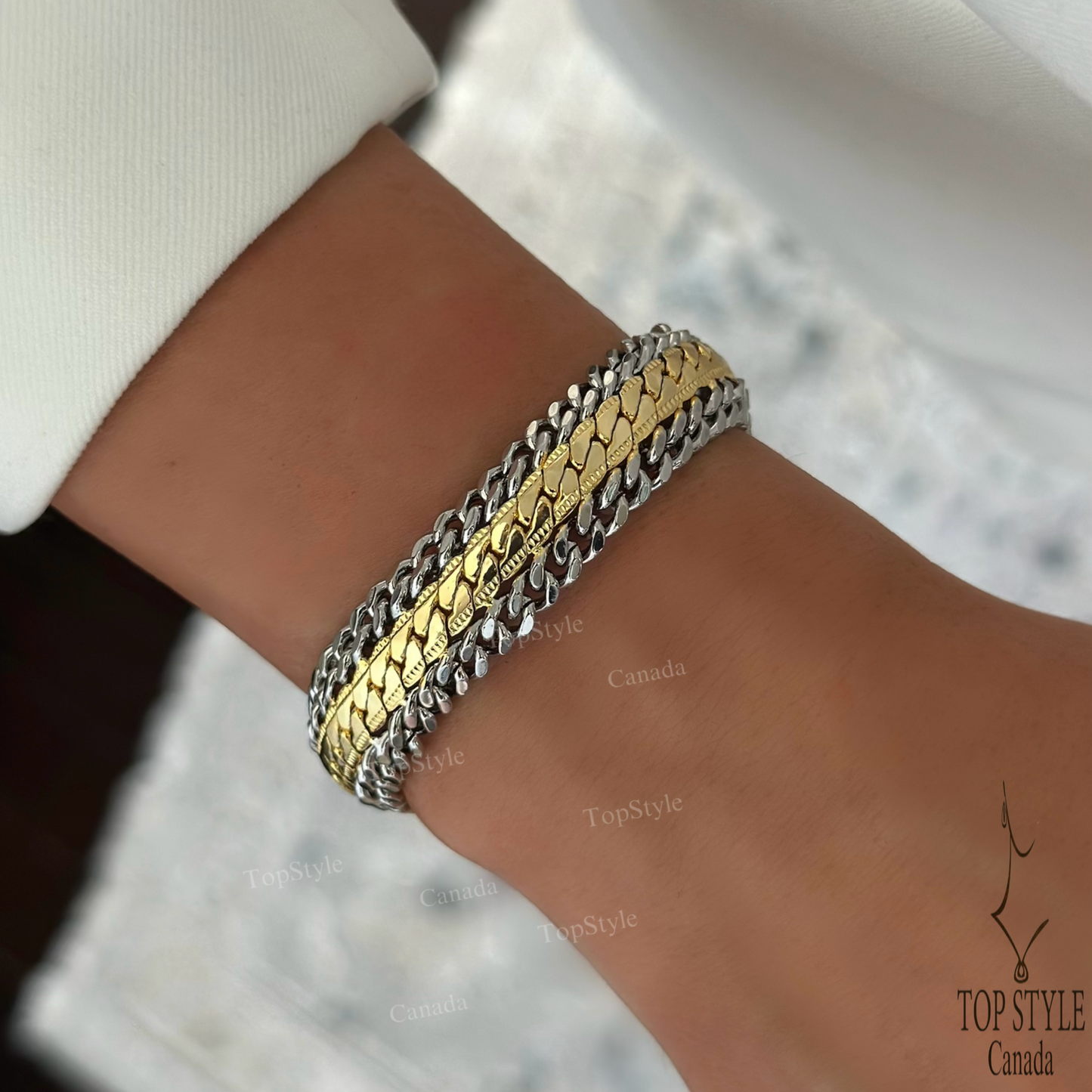 Bracelet chaîne gourmette bicolore