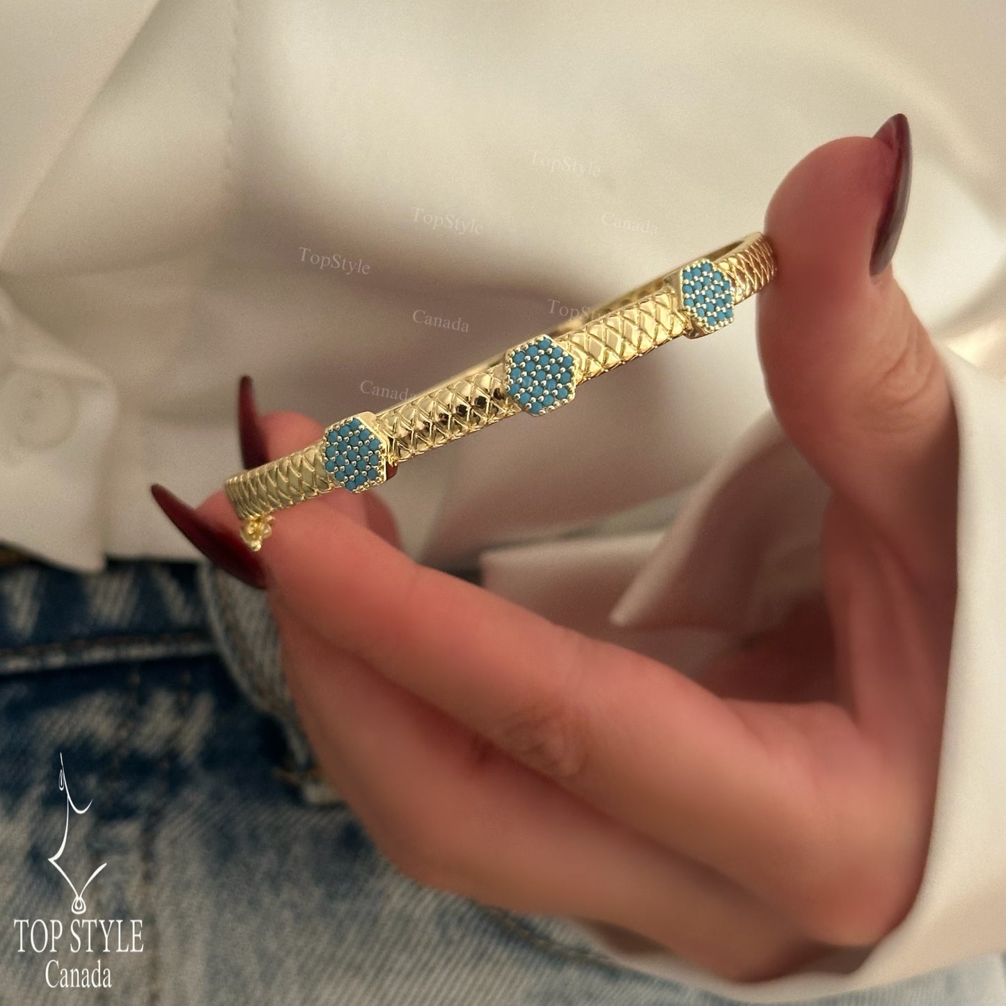 Turquoise Accent Gold-Plated Bangle