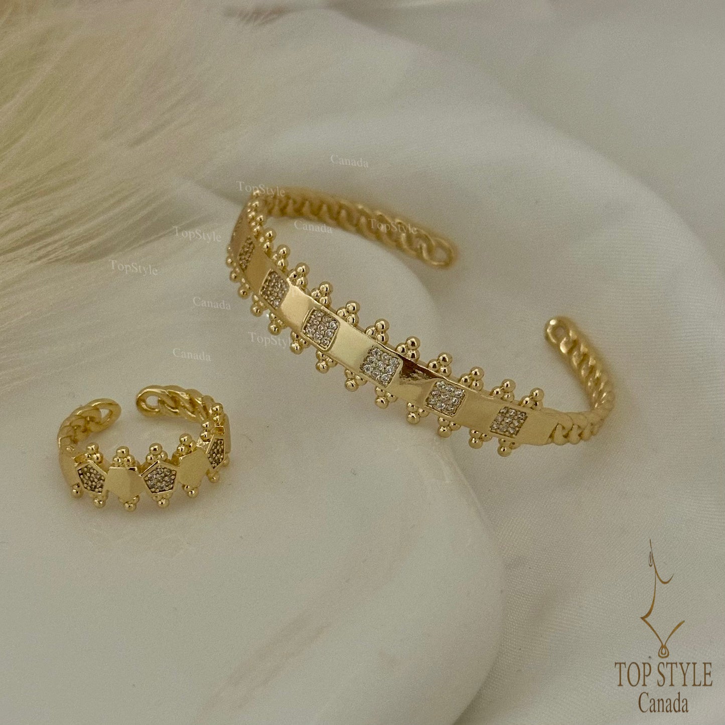 18K Gold Plated Princess Half Set (Cuff Bracelet & Ring)