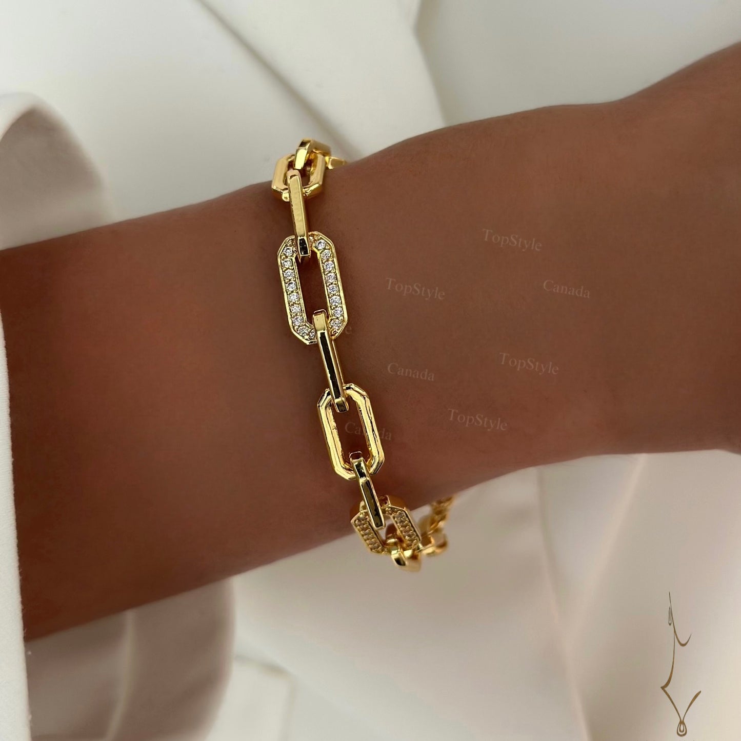 21K Gold Plated Paperclip CZ Bracelet