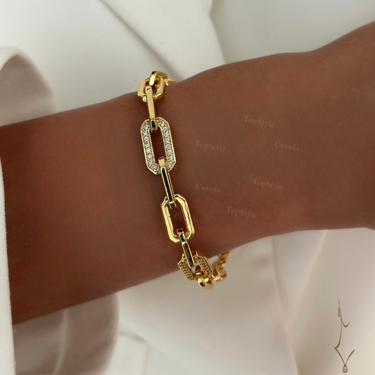 21K Gold Plated Paperclip CZ Bracelet