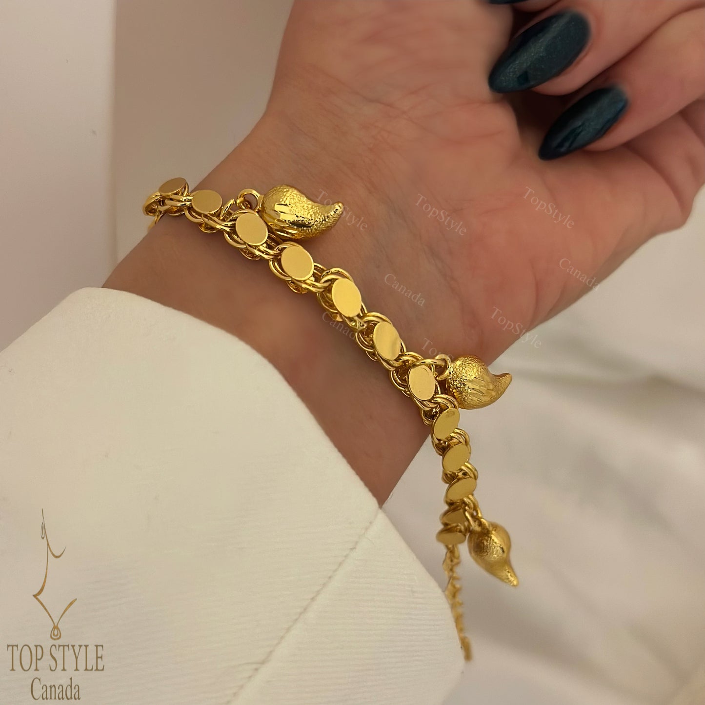 21K Gold-Plated Drop Charm Bracelet