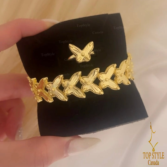 Gold-Plated Butterfly Half Set(Cuff Bracelet & Ring)