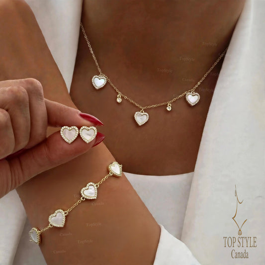 18K Gold Plated Pave Heart Jewelry Set (3 Pcs)