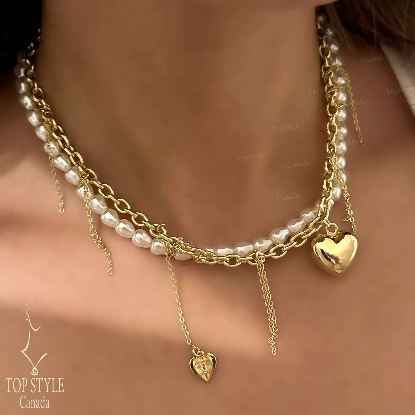 Layered Pearl & Chain Necklace