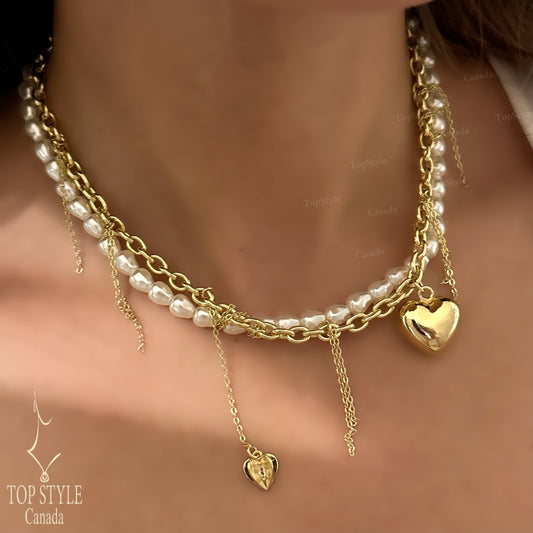 Layered Pearl & Chain Necklace