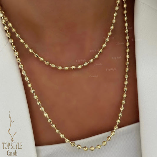 18K Gold Plated Long Beaded Chain Necklace