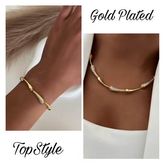 18K Gold Plated Modern Droplet Set (Necklace + Bracelet)