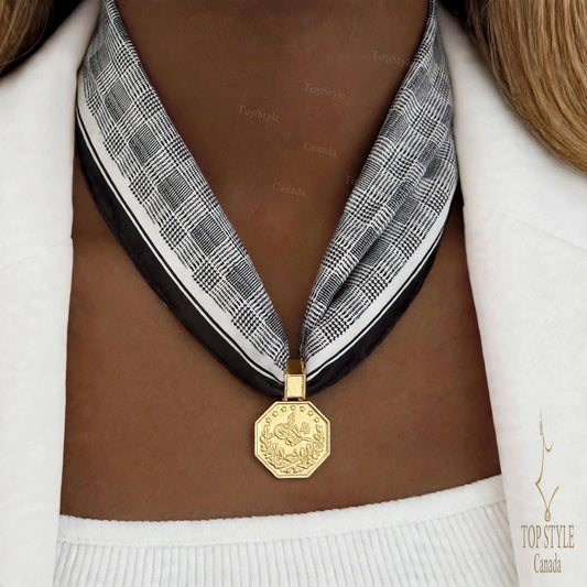 Paris Check Coin Scarf Necklace