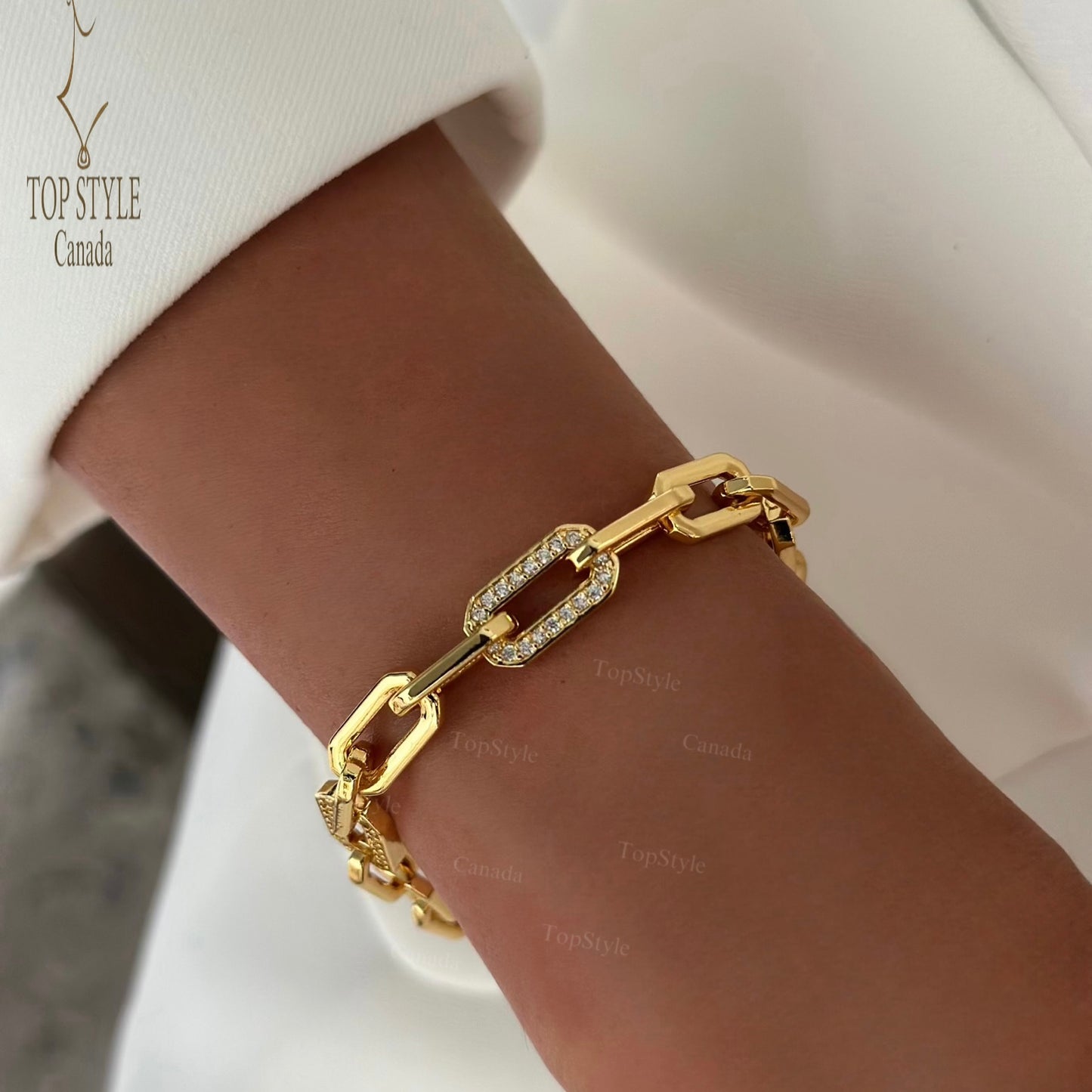 21K Gold Plated Paperclip CZ Bracelet