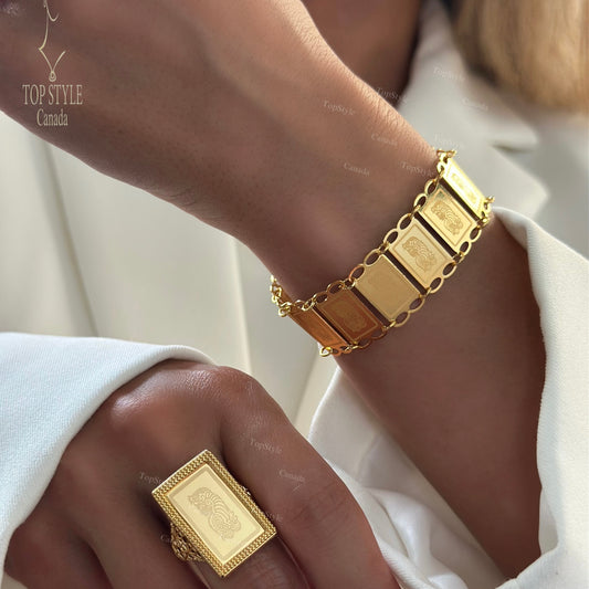 Lady Fortuna Half Set - 21K Gold Plated Bar Bracelet & Adjustable Ring