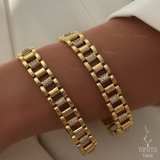 18K Gold-Plated Railroad Chain Bracelet