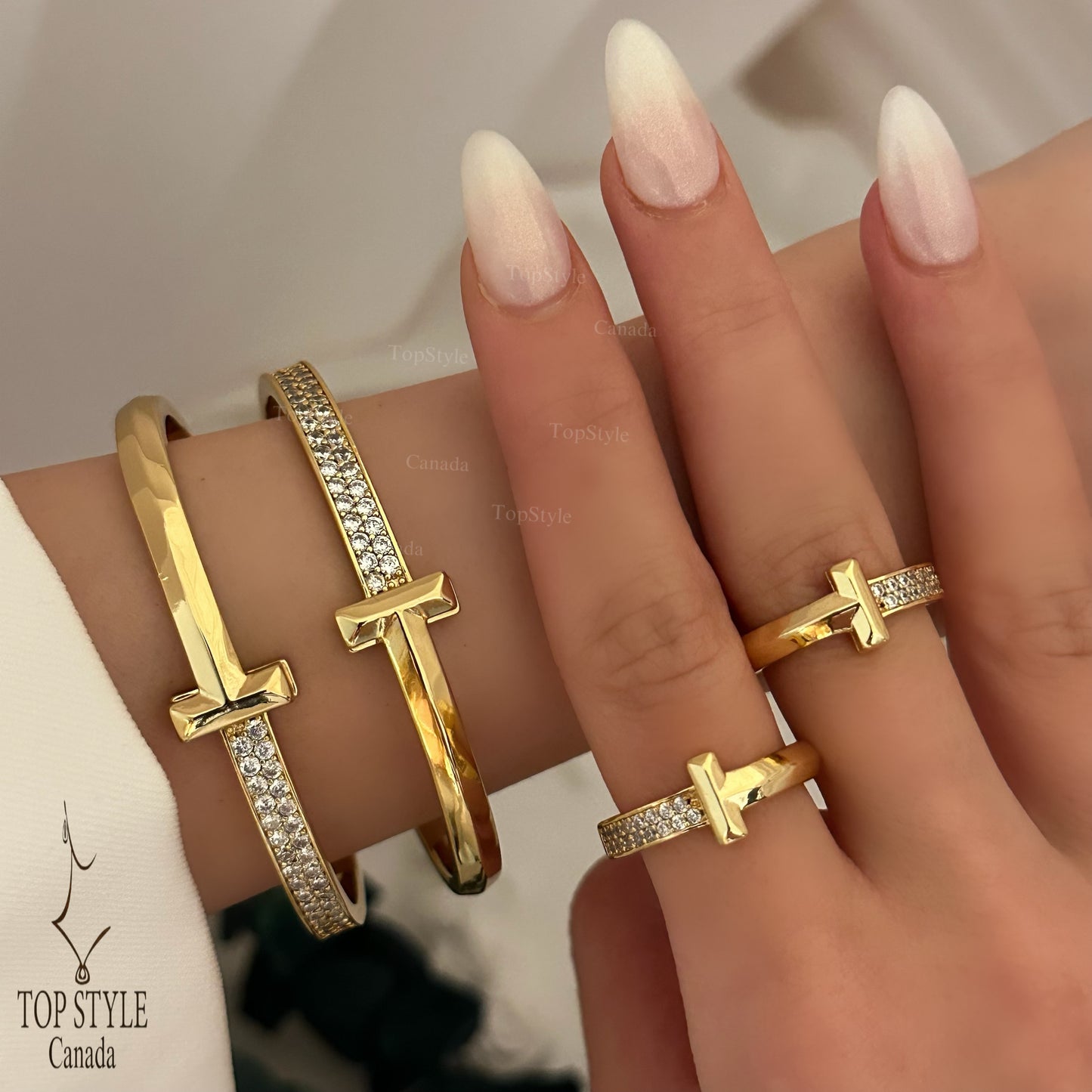 18K Gold Plated T-Half Set (Bangle + Ring)
