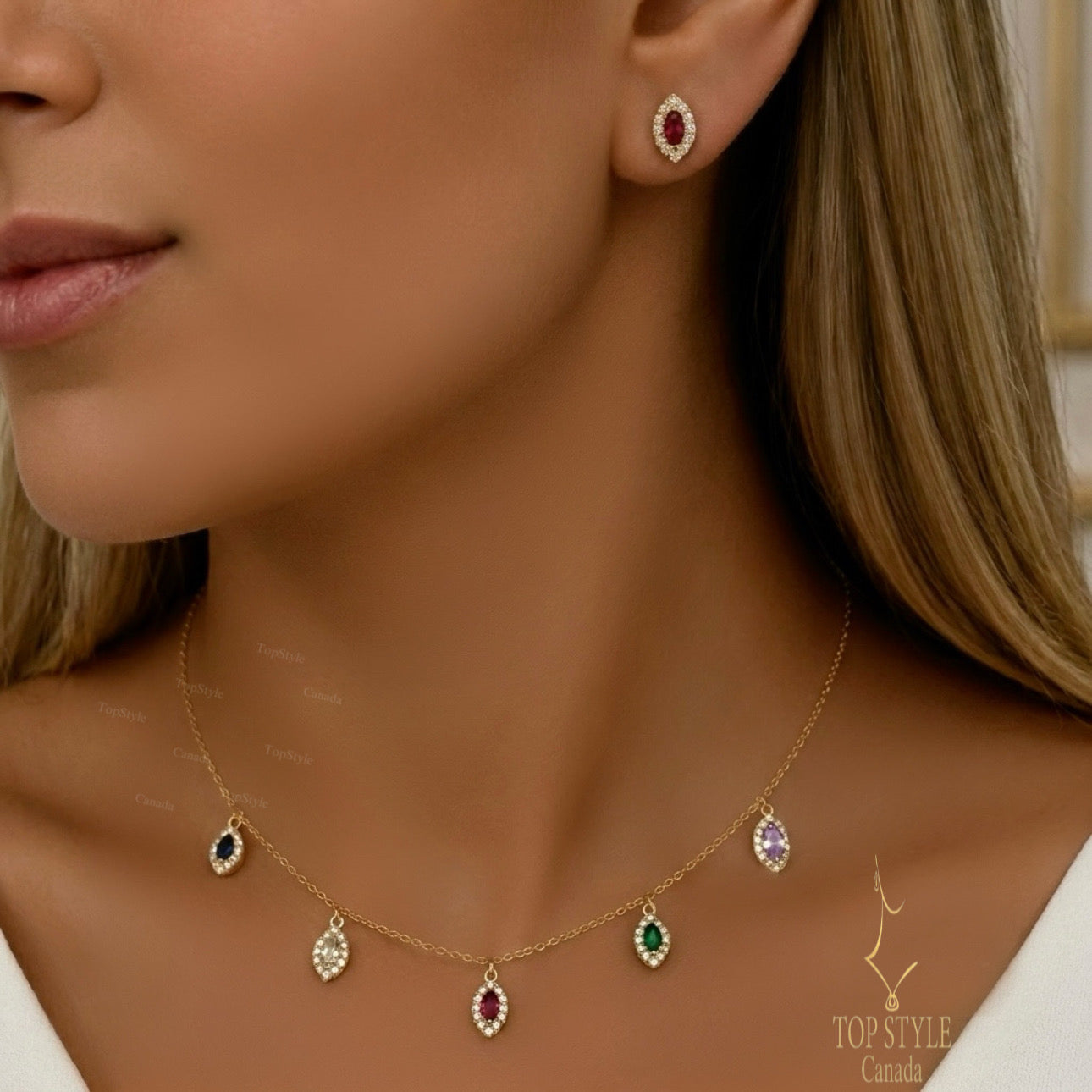 18K Gold Plated Rainbow Marquise Set (Choker Necklace & Earrings)