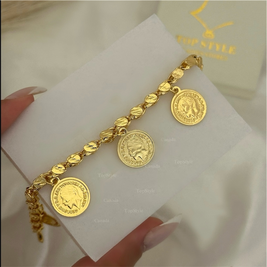 Gold-Plated Vintage Coin Charm Bracelet