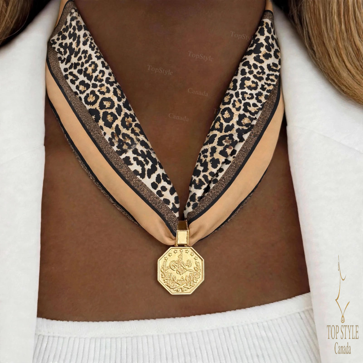 Leopard Print Coin Scarf Necklace
