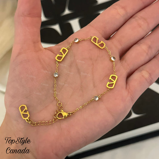Gold Plated Modern Bracelet with Clear Stones