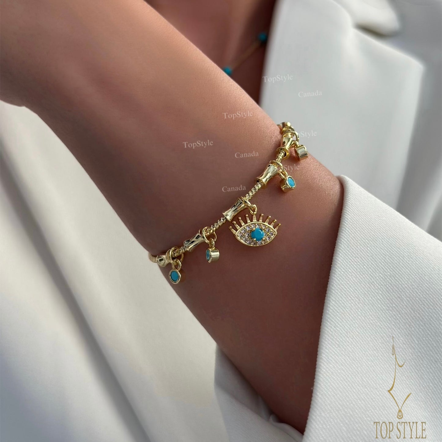 Evil Eye Charm Cuff Bracelet | 18K Gold Plated