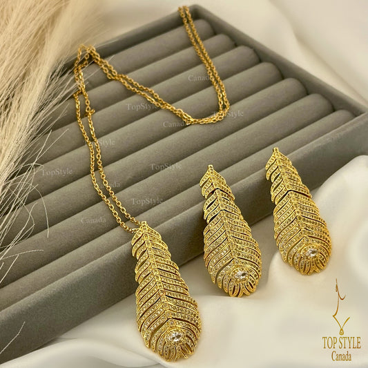 Gold-Plated Feather Half Set (Necklace & Earrings)