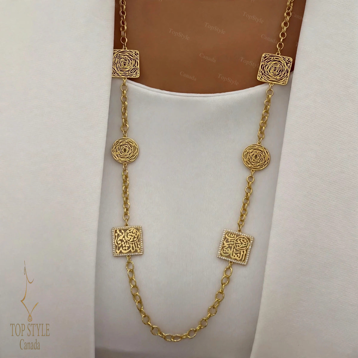 21K Gold Plated YaQeeni Billah & Qul A'uzu Bi Rabbil Falaq Necklace