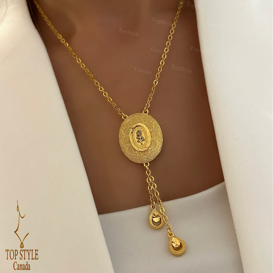 21K Gold Plated Rose Medallion Necklace