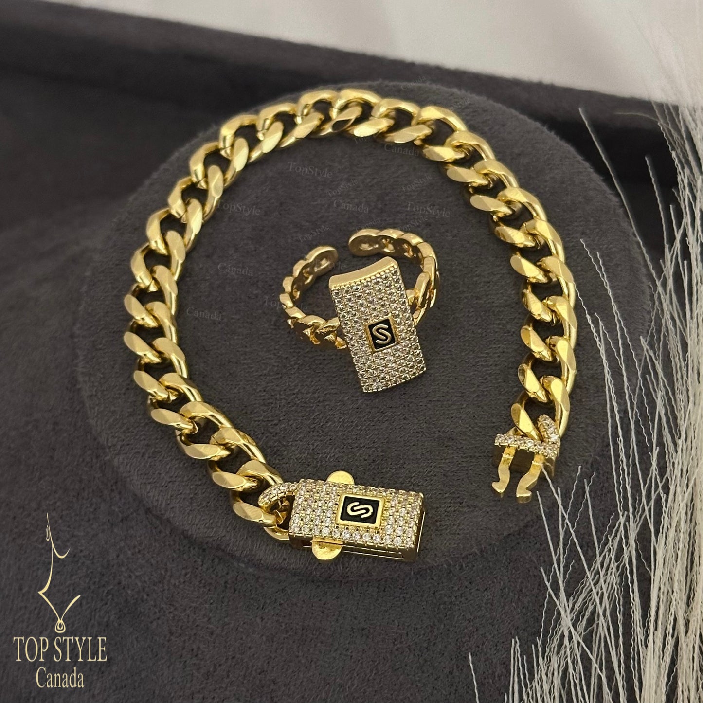 18K Gold Plated Ice Cuban Half Set (Bracelet+Ring)