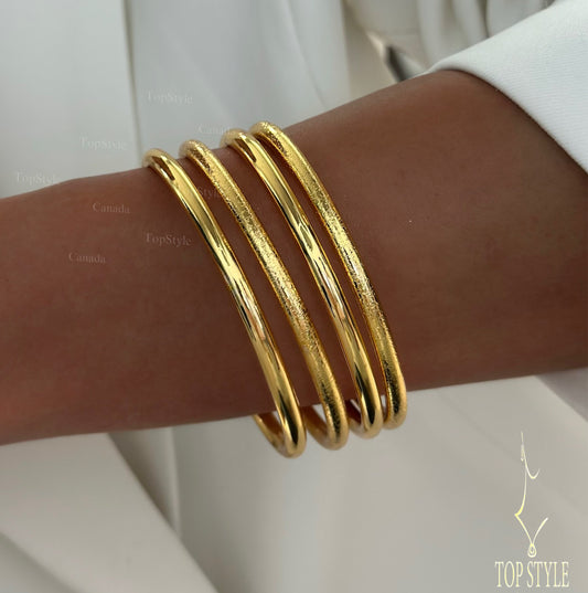 Bold Thick Bangle Stack Set of 4 – 21K Gold Plated