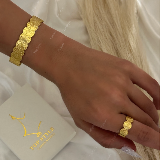 21K Gold Plated Coin Half Set (Cuff Bangle+Ring)