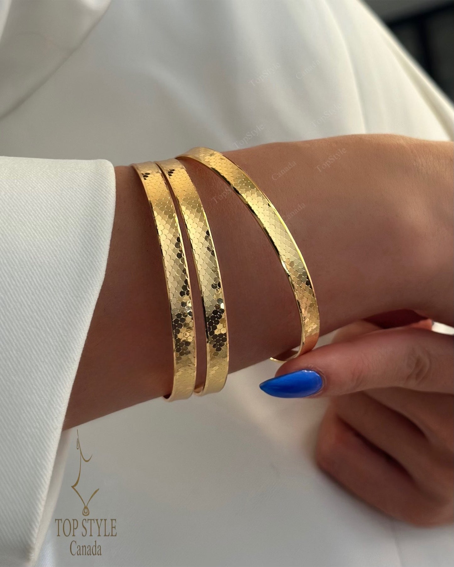 21K Gold Plated Textured Bangle Set/3 Pcs