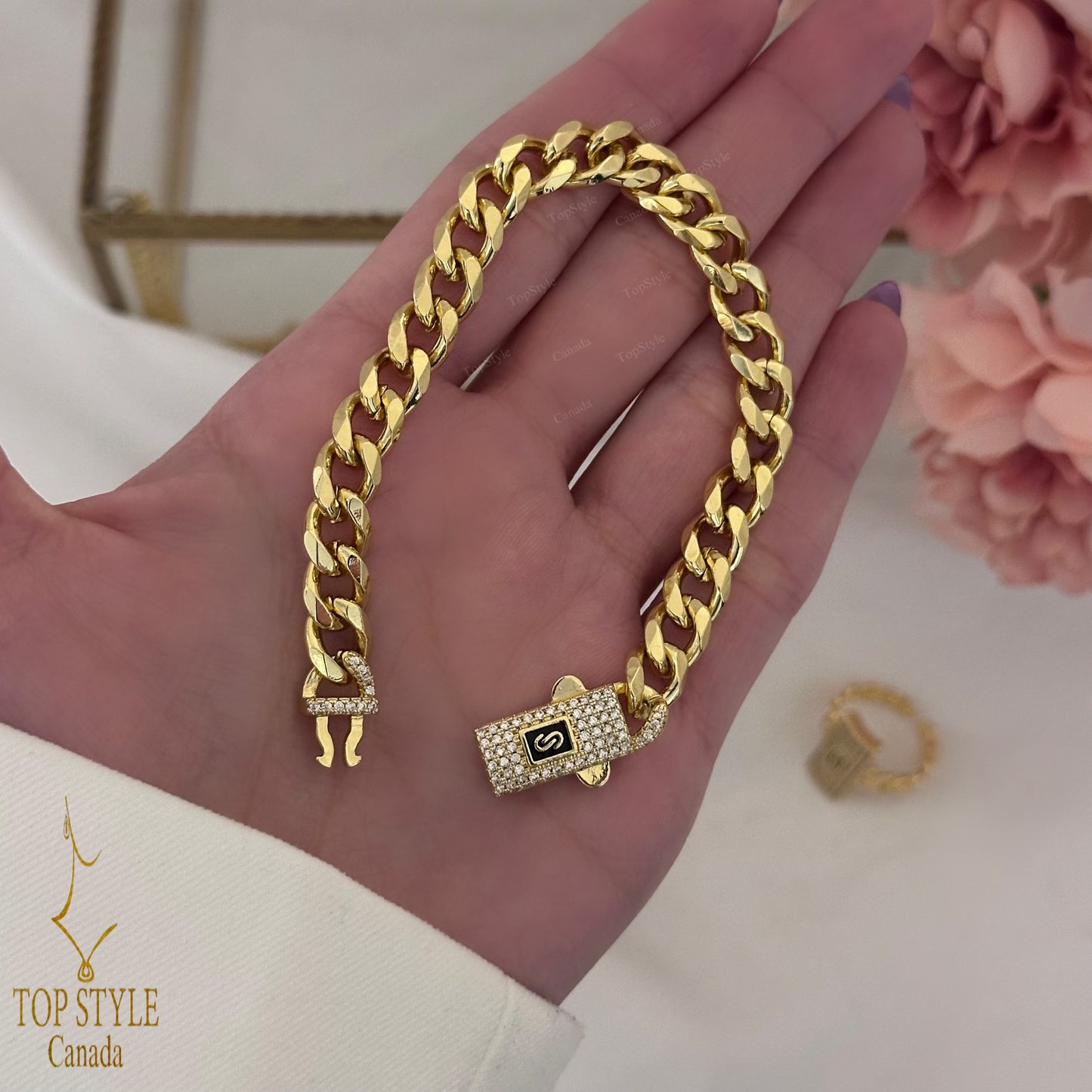 18K Gold Plated Ice Cuban Half Set (Bracelet+Ring)