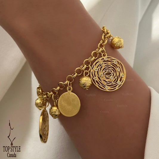 Gold Plated Ottoman-Inspired Charm Bracelet
