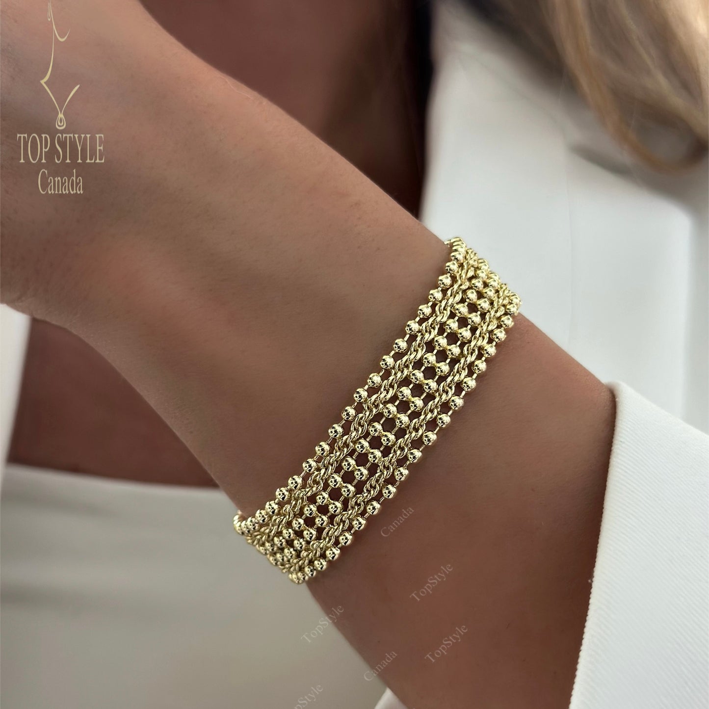 18K Gold Plated Beaded Ball Mesh Bracelet