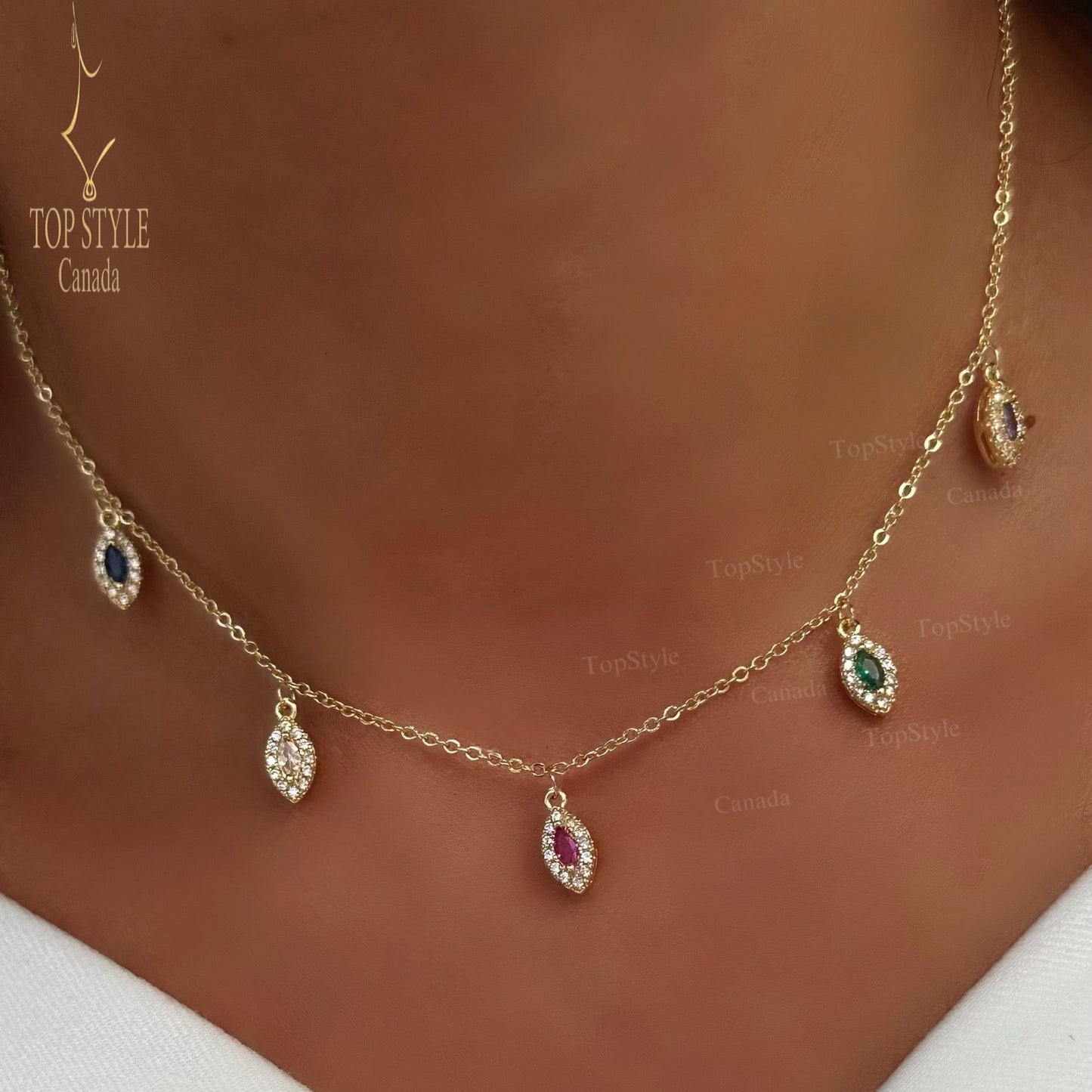 18K Gold Plated Rainbow Marquise Set (Choker Necklace & Earrings)