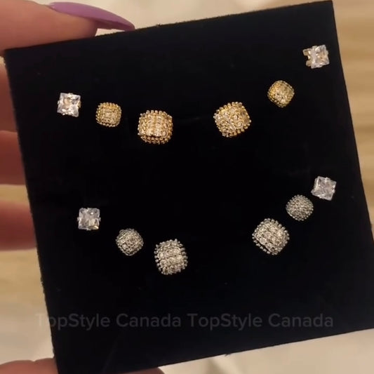 Gold-Plated Stud Earrings Set For Multiple Piercing
