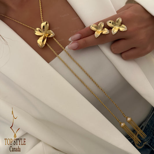 Elegant Gold-Plated Floral Half Set (Necklace + Earrings)