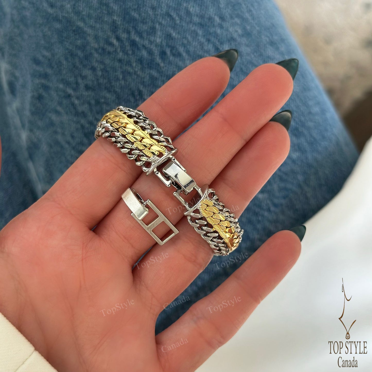 Bracelet chaîne gourmette bicolore