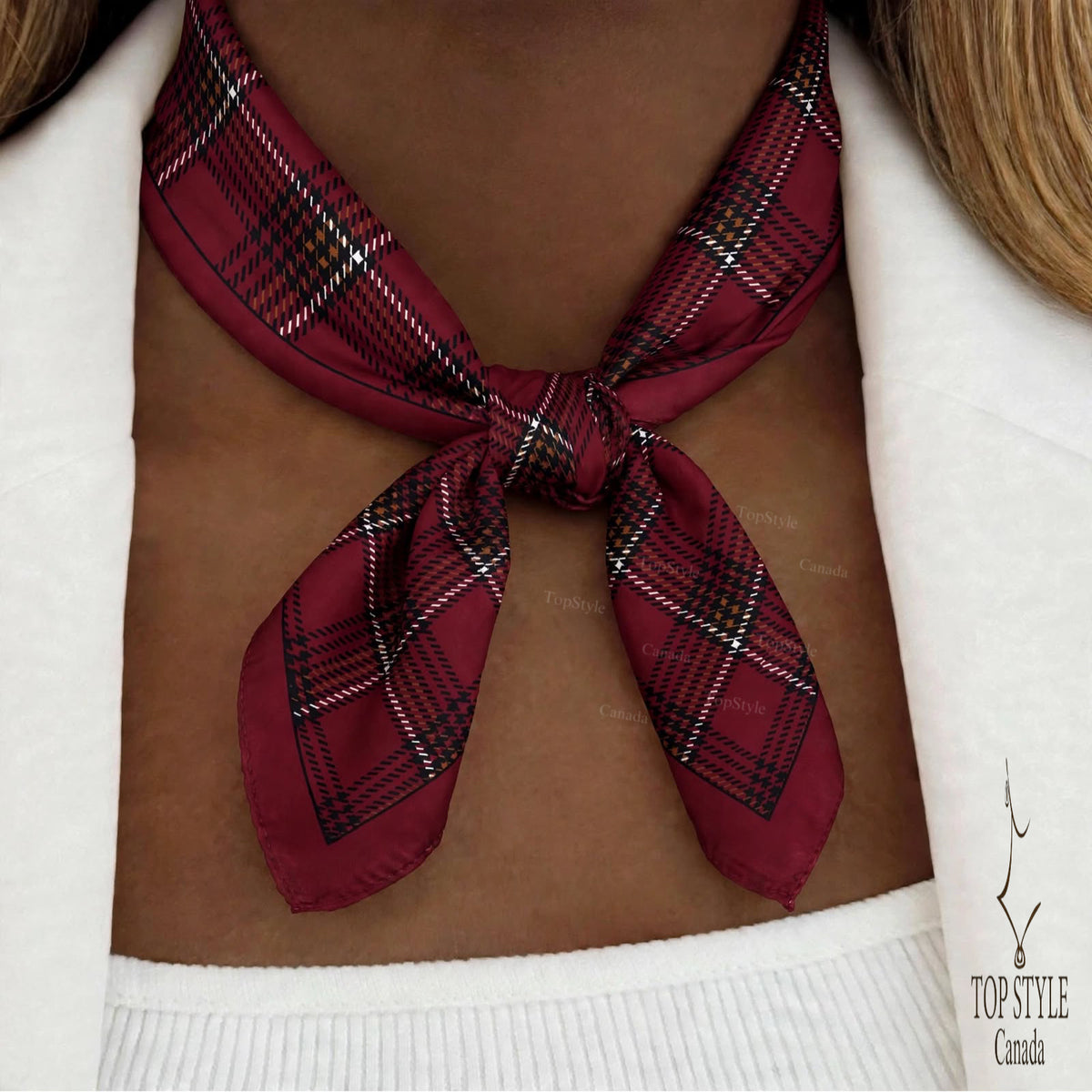 Burgundy Tartan Check Coin Scarf Necklace