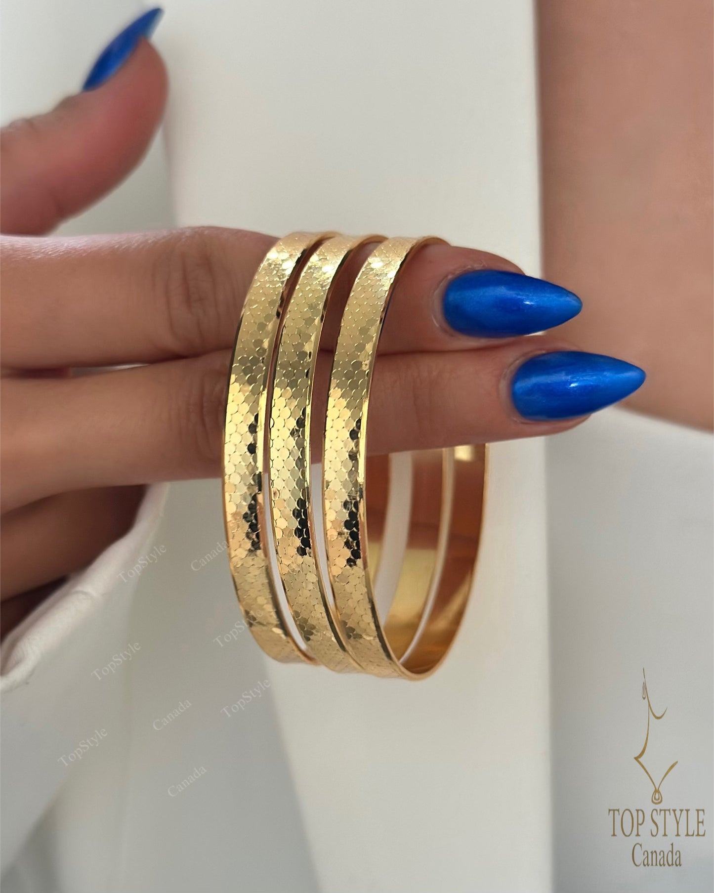 21K Gold Plated Textured Bangle Set/3 Pcs