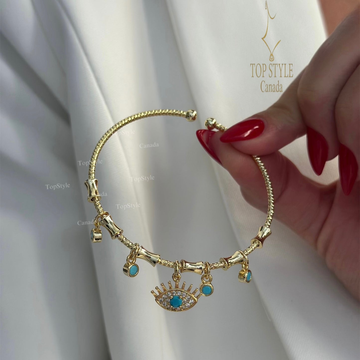 Evil Eye Charm Cuff Bracelet | 18K Gold Plated