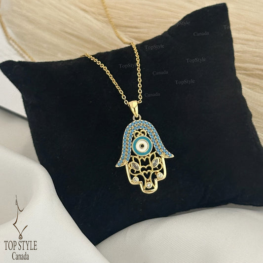 Gold Plated Hamsa Hand Pendant Necklace