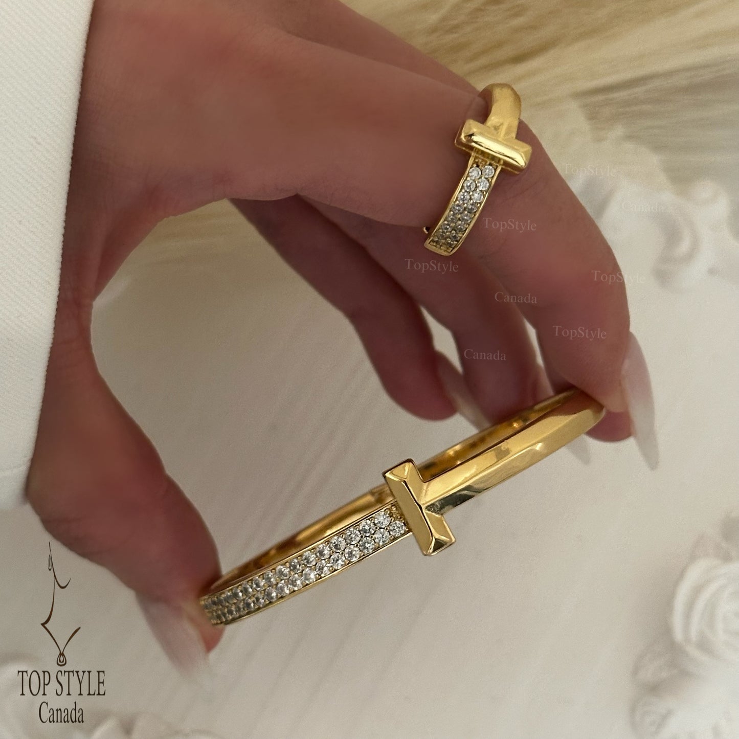 18K Gold Plated T-Half Set (Bangle + Ring)