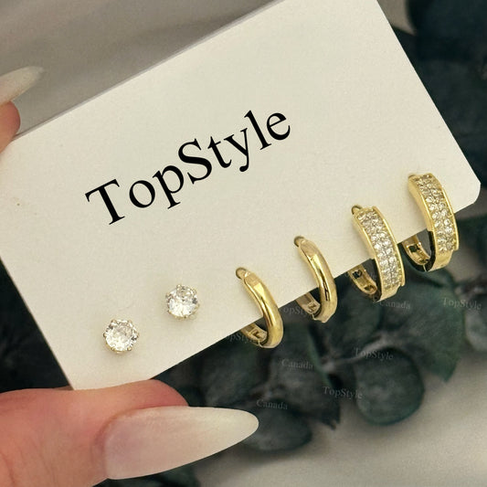 18K Gold-Plated Stud Earrings Set For Multiple Piercing