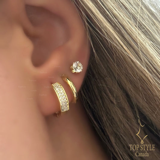 18K Gold-Plated Small Hoop Earrings Set For Multiple Piercing
